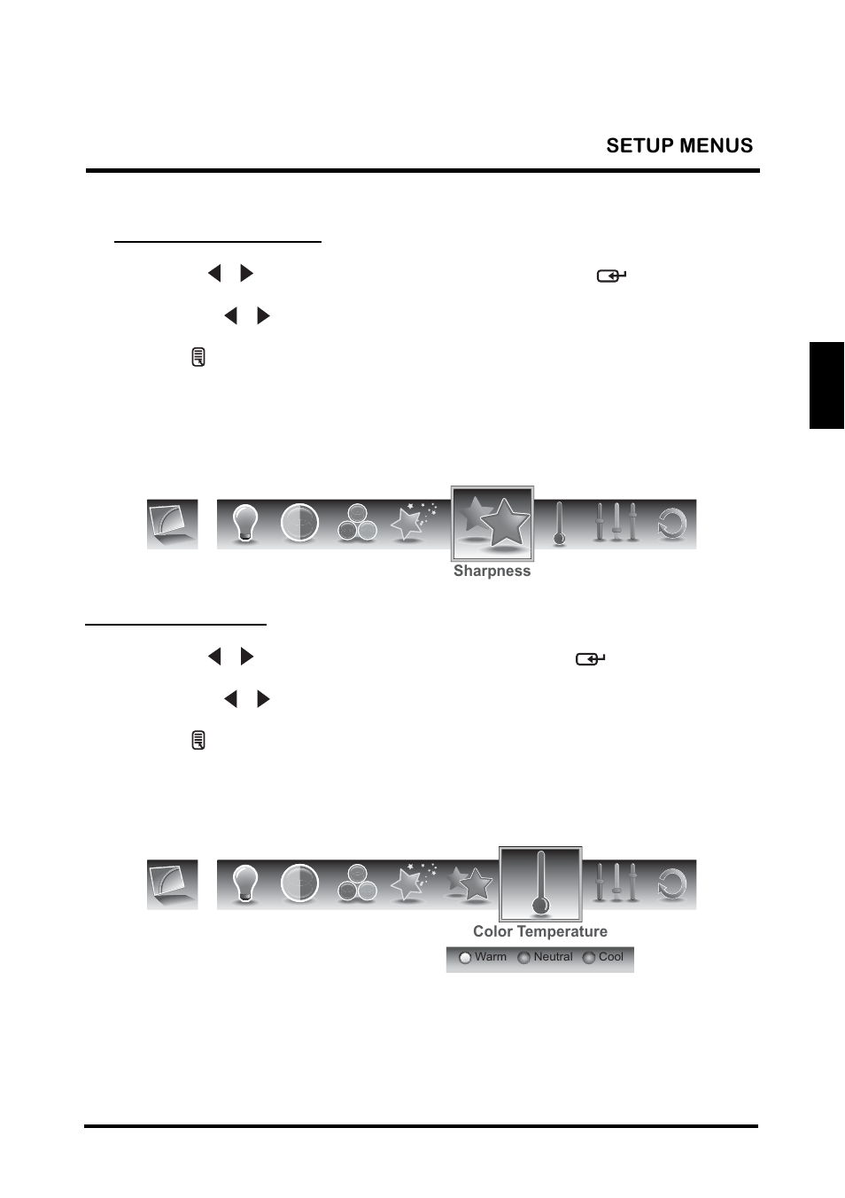 English, Sharpness, Color temperature | Westinghouse TX-42F810G User Manual | Page 31 / 61