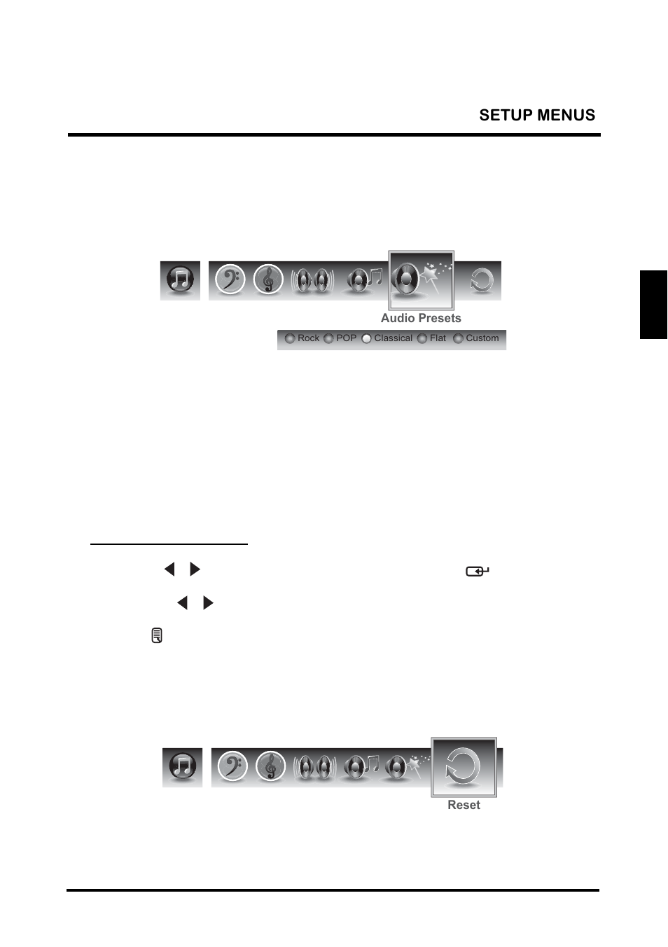 English, Audio preset, Reset | Westinghouse TX-42F810G User Manual | Page 35 / 61