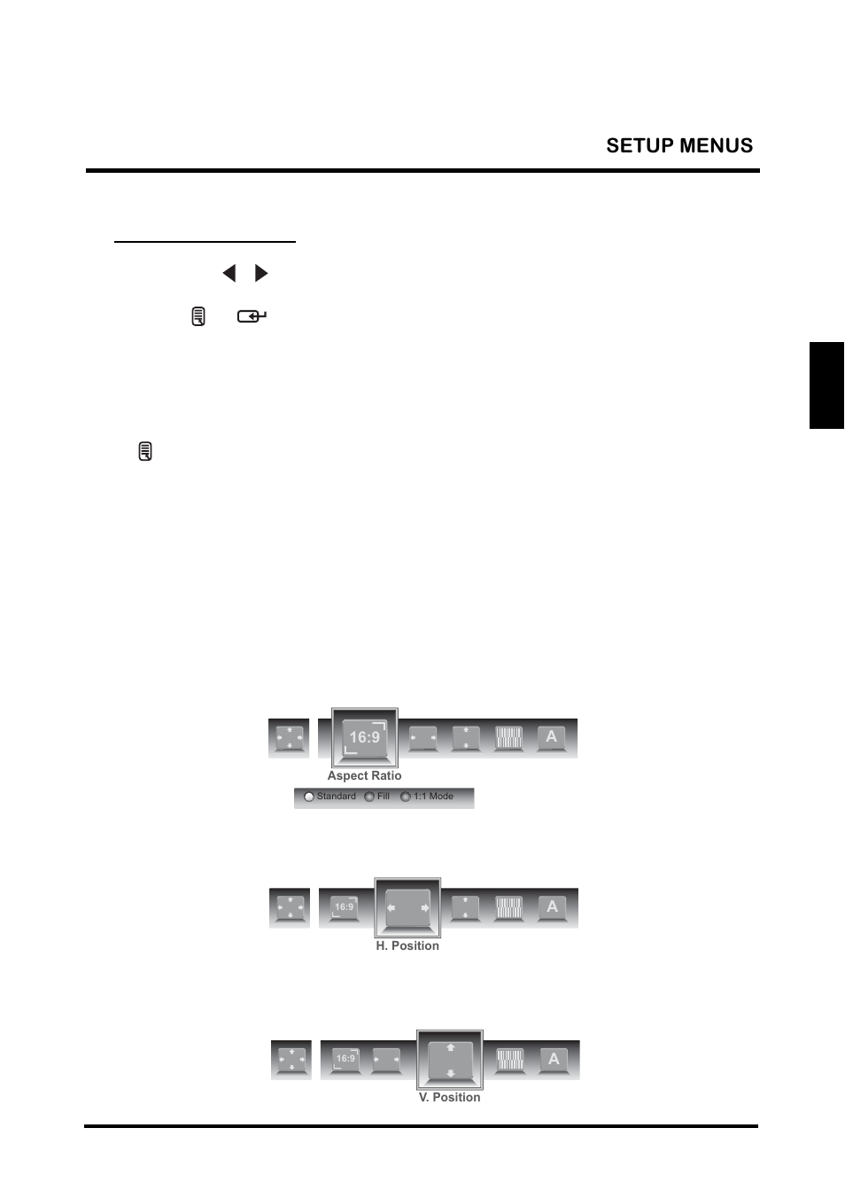 View mode (vga), English, Aspect ratio | H. position, V. position | Westinghouse TX-42F810G User Manual | Page 37 / 61