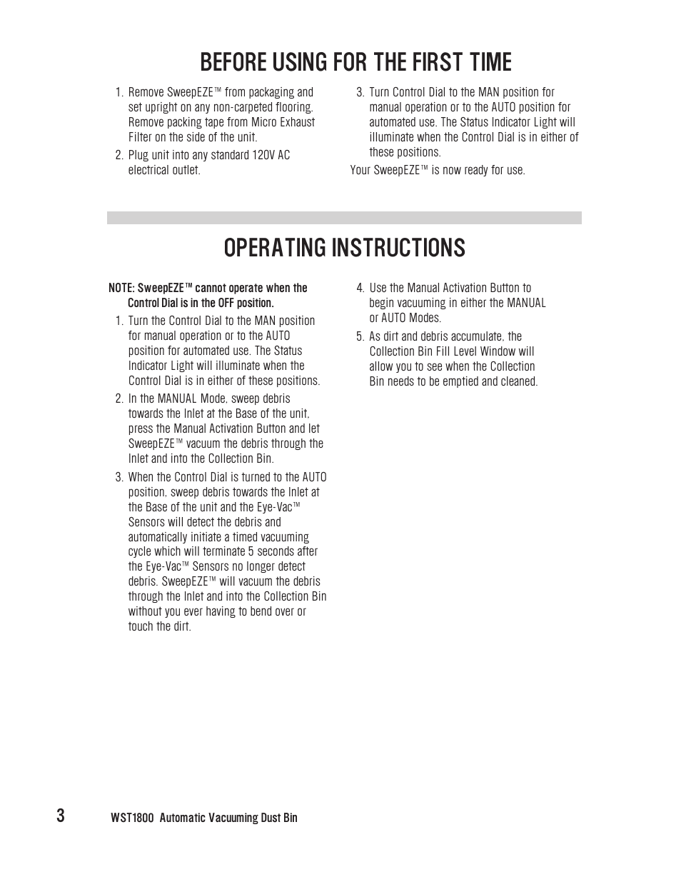 Before using for the first time, Operating instructions | Westinghouse WST1800 User Manual | Page 4 / 8