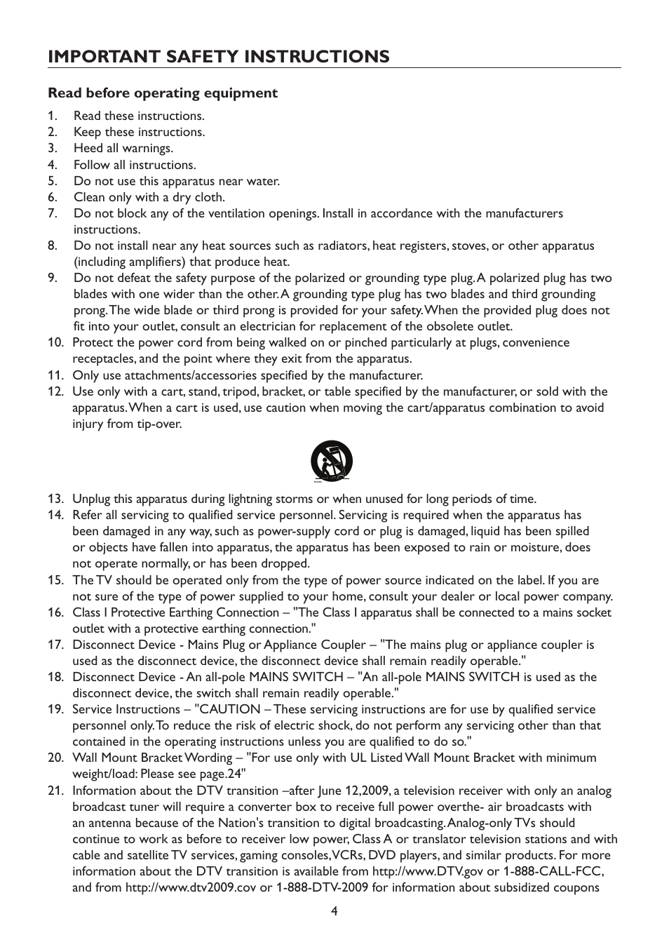 Important safety instructions | Westinghouse TX-42F970Z User Manual | Page 7 / 22