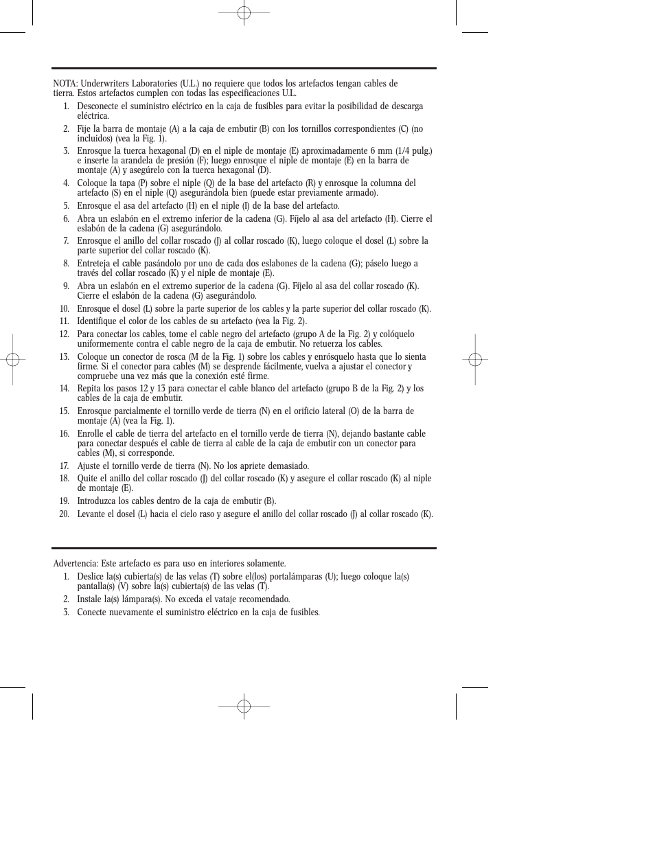 Instrucciones de montaje y cableado, Instrucciones de montaje del artefacto | Westinghouse W-225 User Manual | Page 10 / 12