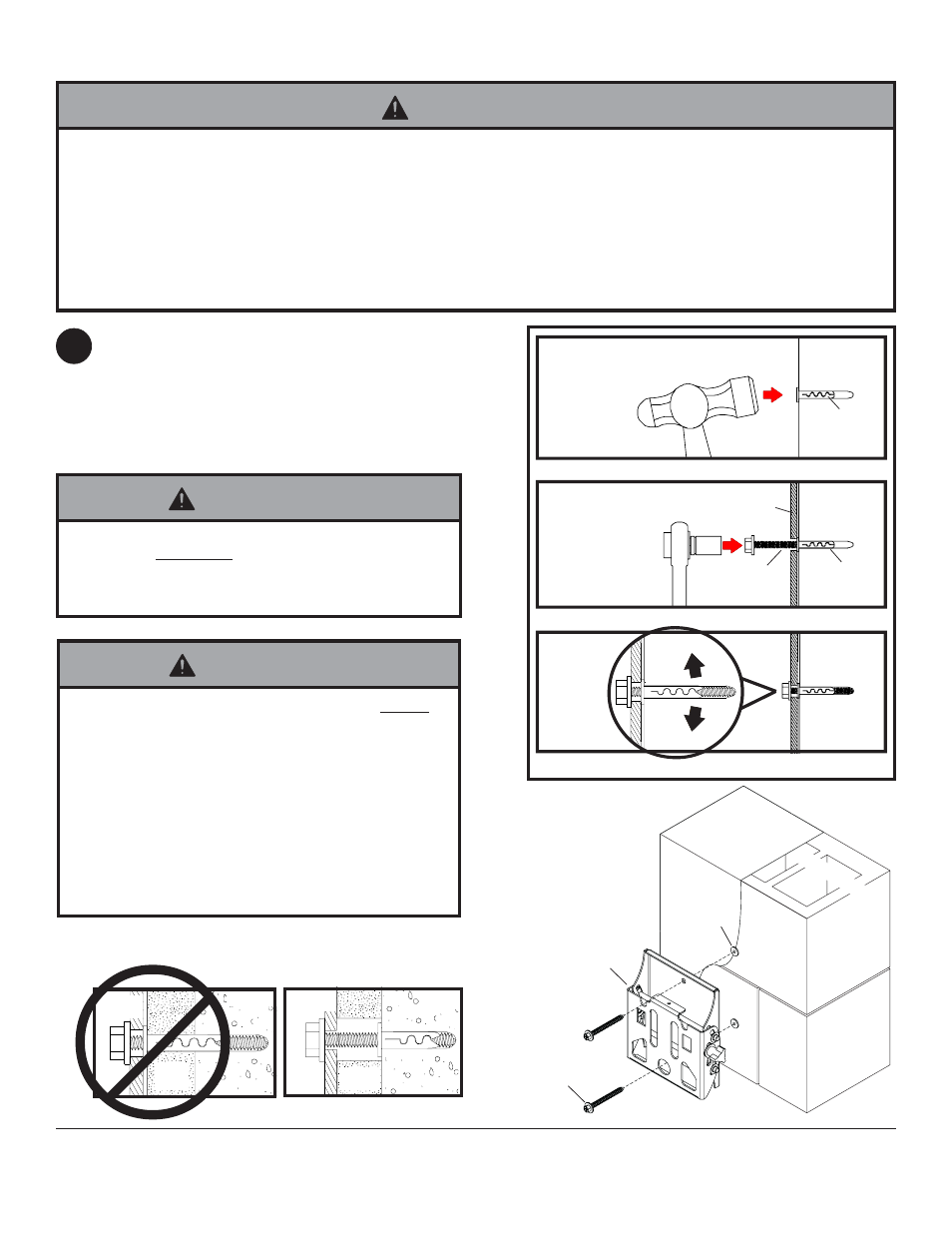 Warning, Cg g, Bc c | Installation to solid concrete or cinder block 1 | Westinghouse MT80A TILT User Manual | Page 5 / 8