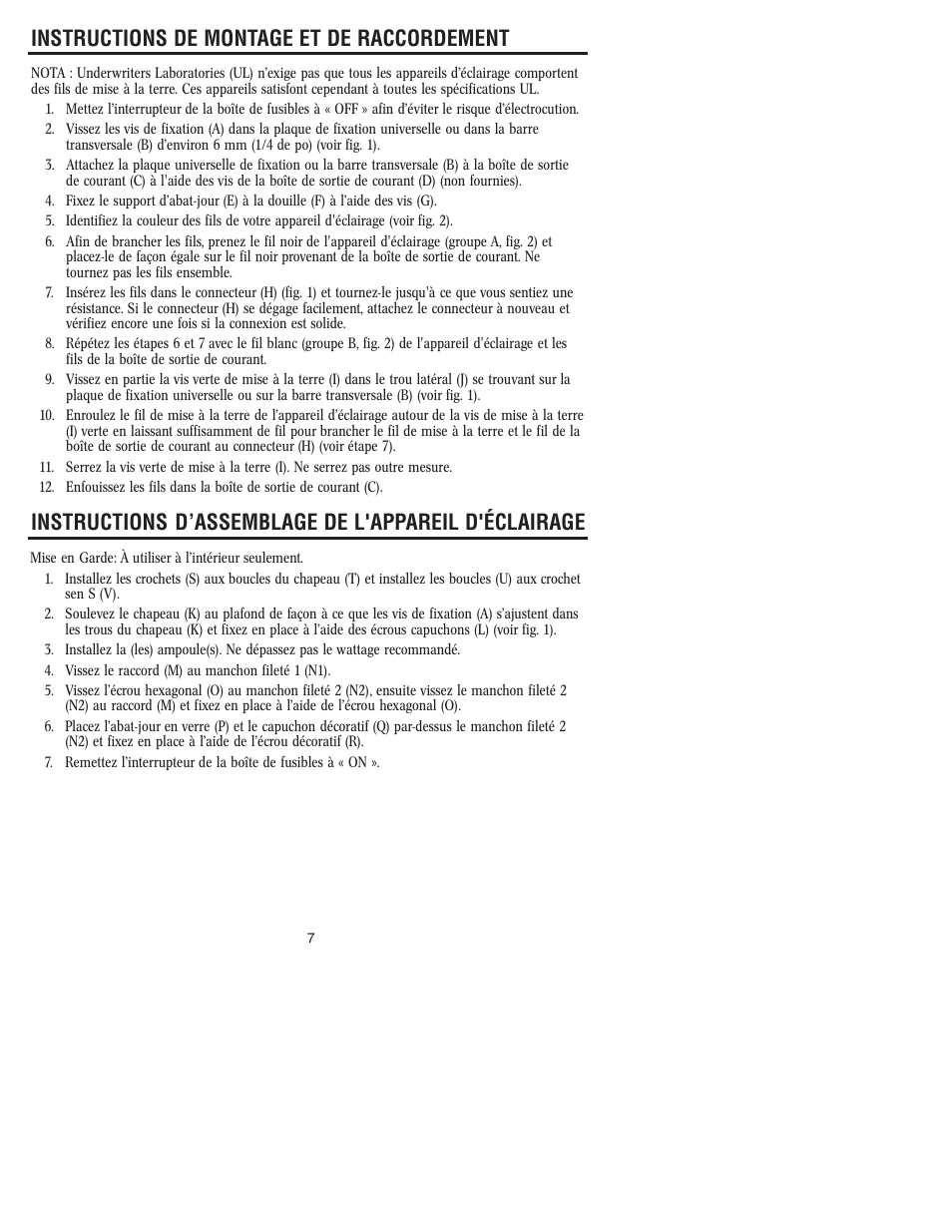 Instructions de montage et de raccordement | Westinghouse W-116 User Manual | Page 7 / 12