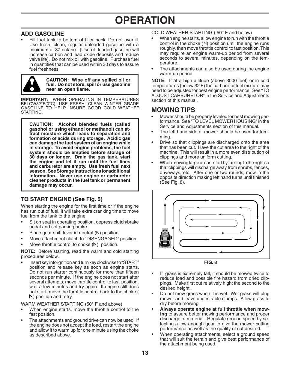 Operation, Mowing tips | Weed Eater WE165T42A User Manual | Page 13 / 48
