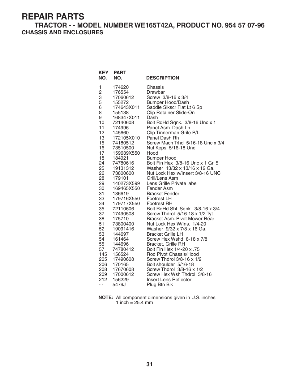 Repair parts | Weed Eater WE165T42A User Manual | Page 31 / 48