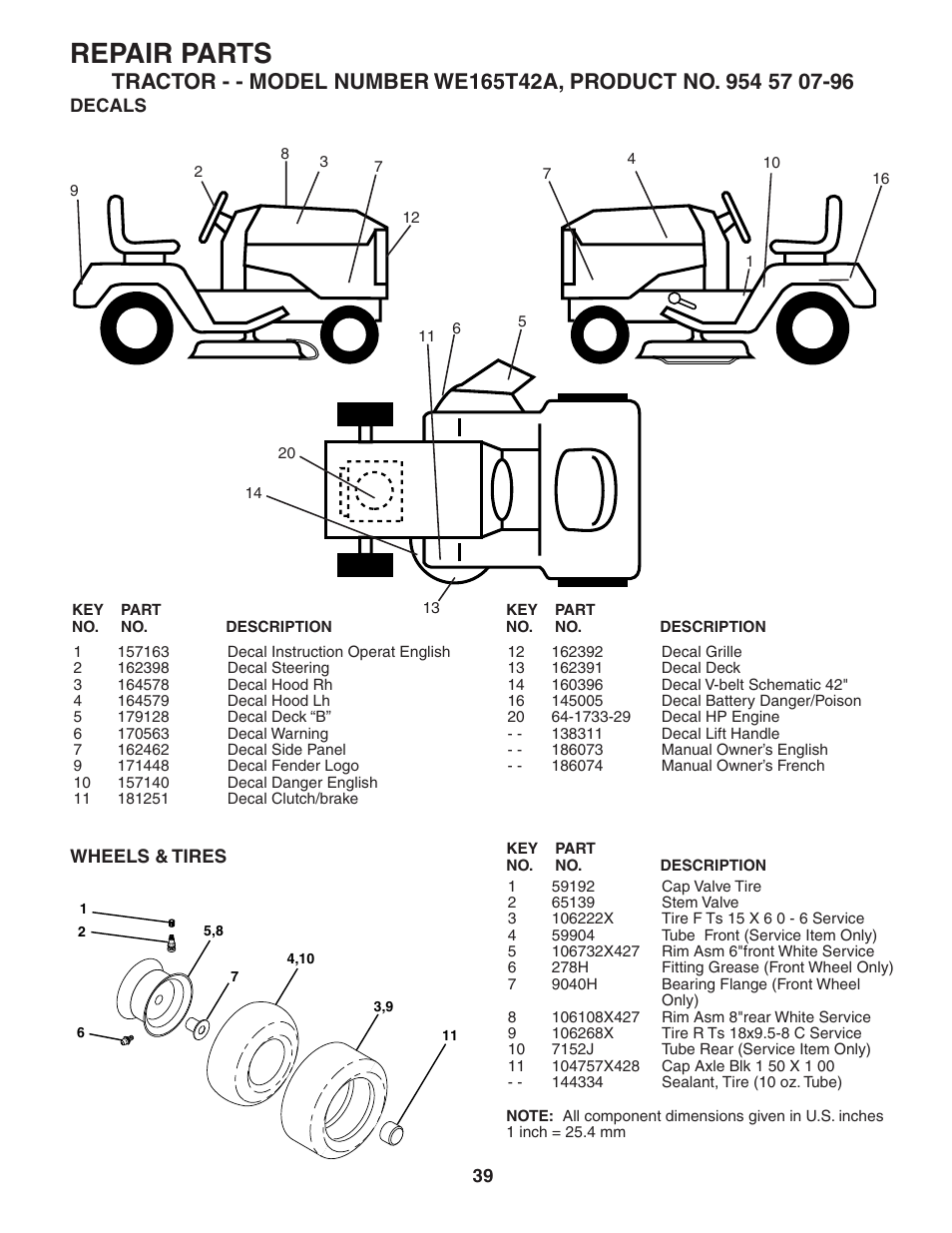 Repair parts | Weed Eater WE165T42A User Manual | Page 39 / 48