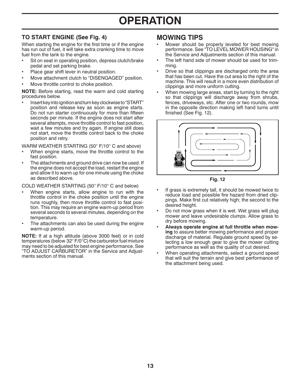 Operation, Mowing tips | Weed Eater 960480001 User Manual | Page 13 / 28