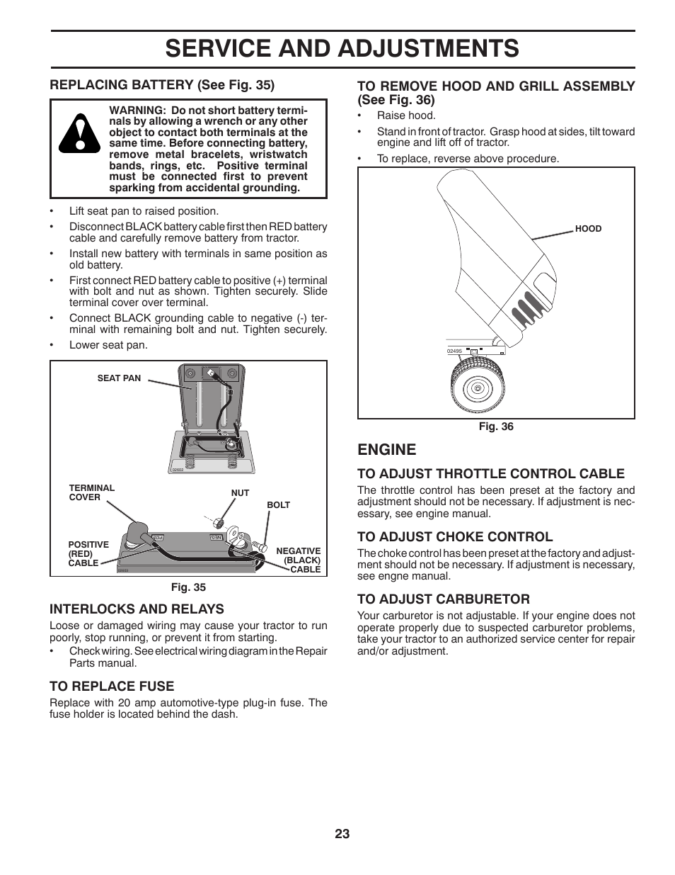 Service and adjustments, Engine | Weed Eater 960480001 User Manual | Page 23 / 28