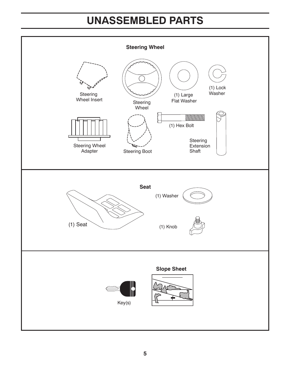 Unassembled parts | Weed Eater 960480001 User Manual | Page 5 / 28