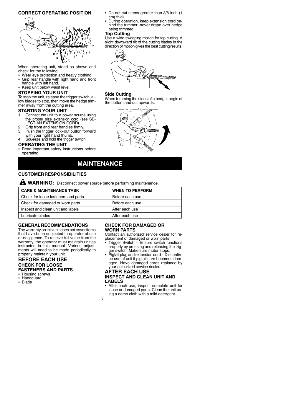 Maintenance | Weed Eater 952711898 User Manual | Page 7 / 9