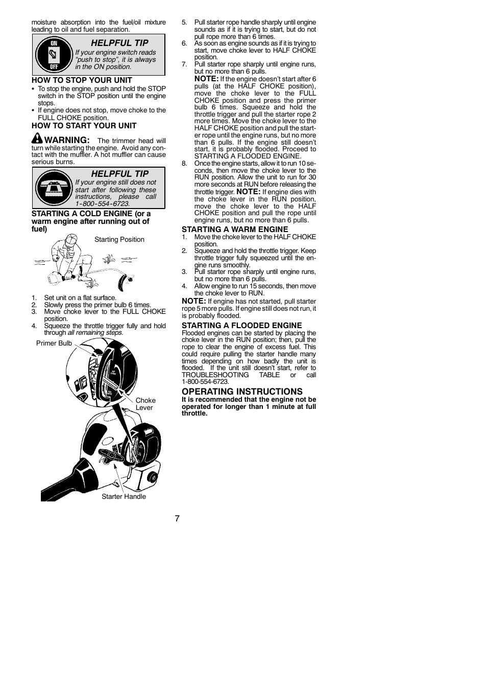 Helpful tip, Warning, Operating instructions | Weed Eater 952711829 User Manual | Page 7 / 14