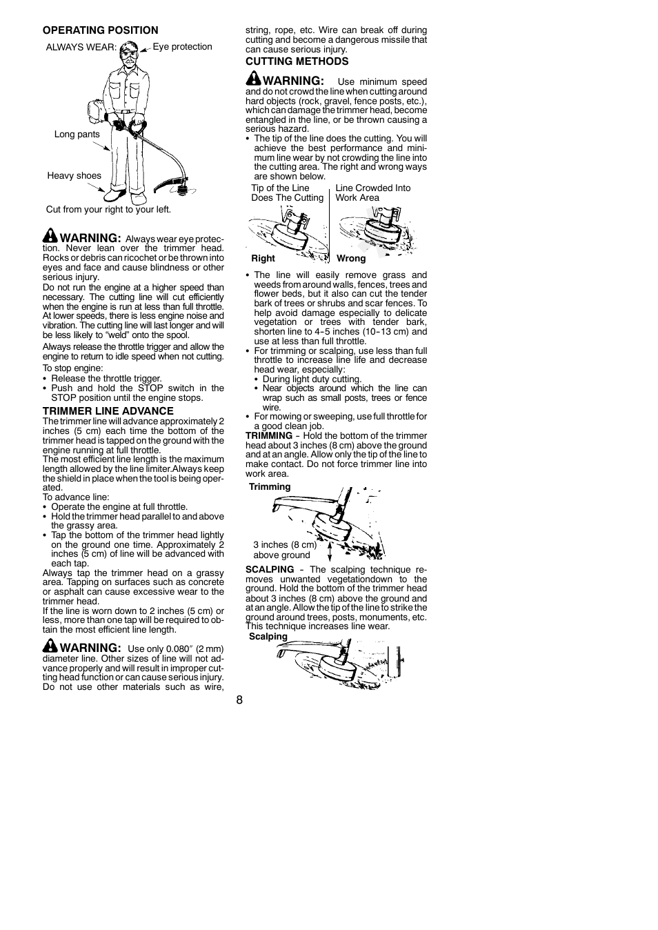 Warning | Weed Eater 952711829 User Manual | Page 8 / 14