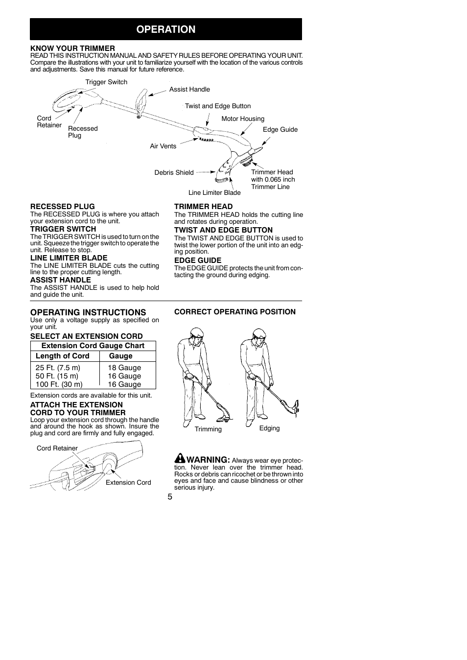 Operation | Weed Eater 545117527 User Manual | Page 5 / 9