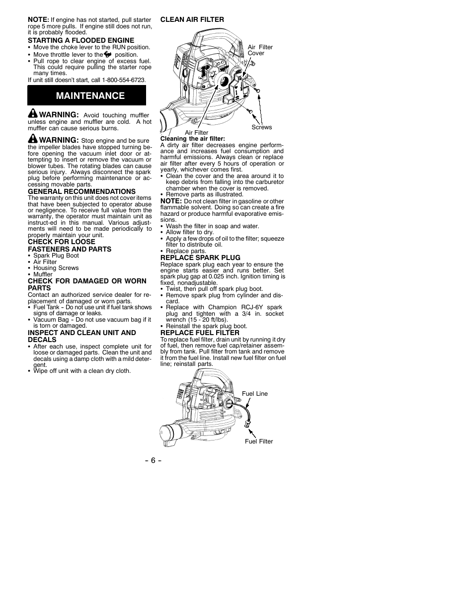 Maintenance | Weed Eater 530086692 User Manual | Page 6 / 9