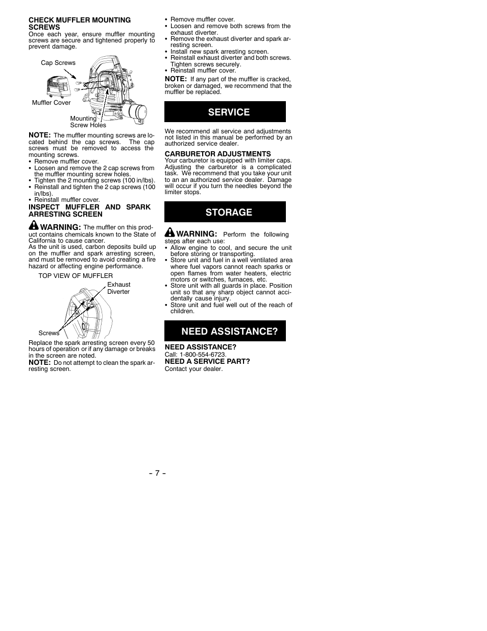 Service, Storage, Need assistance | Weed Eater 530086692 User Manual | Page 7 / 9