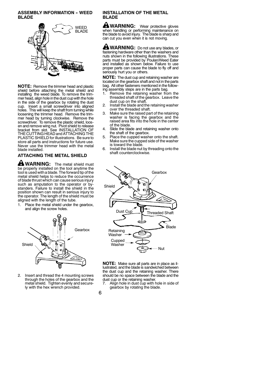 Warning | Weed Eater BC2500 LE User Manual | Page 6 / 15