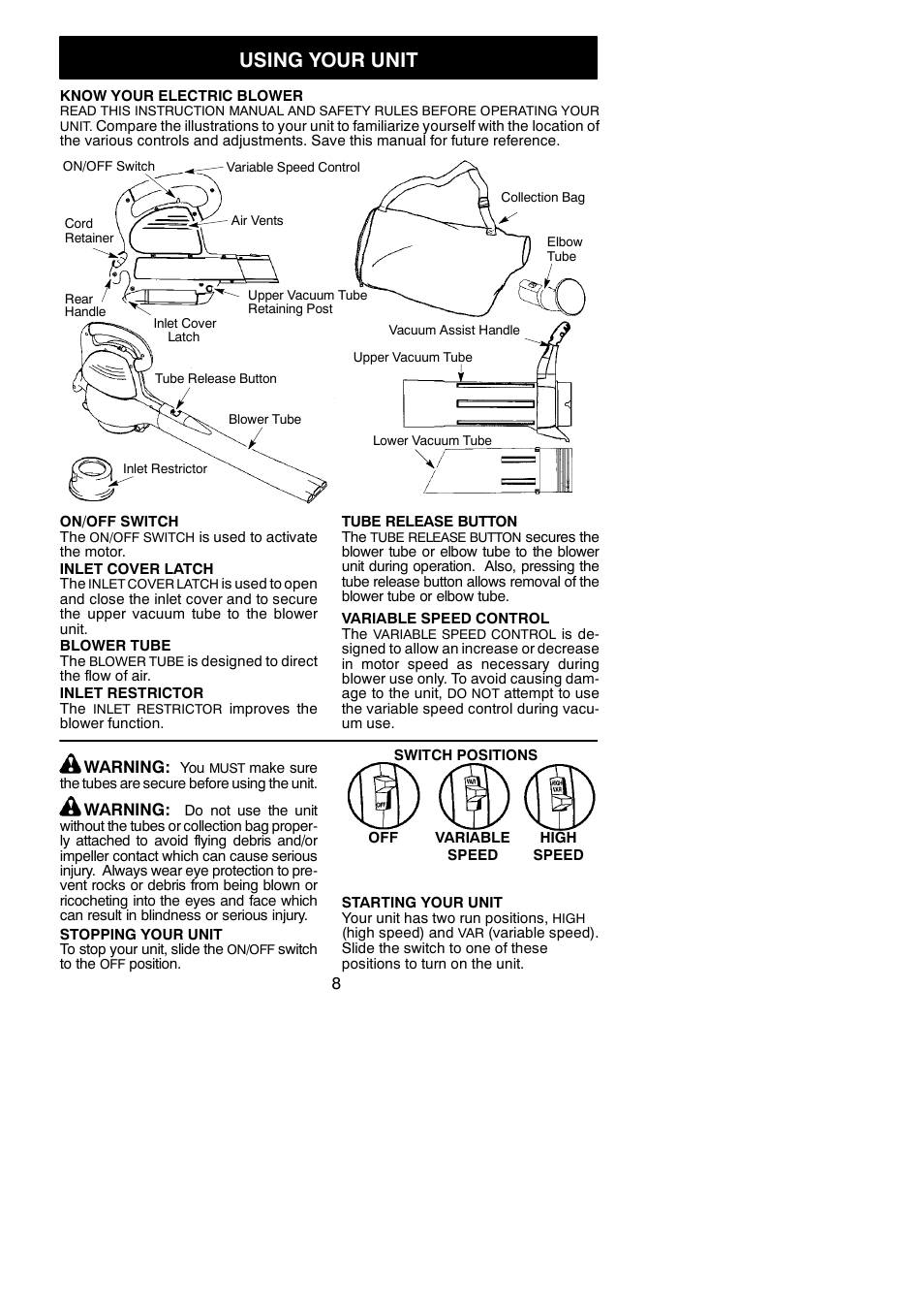 Using your unit | Weed Eater 545117528 User Manual | Page 8 / 11