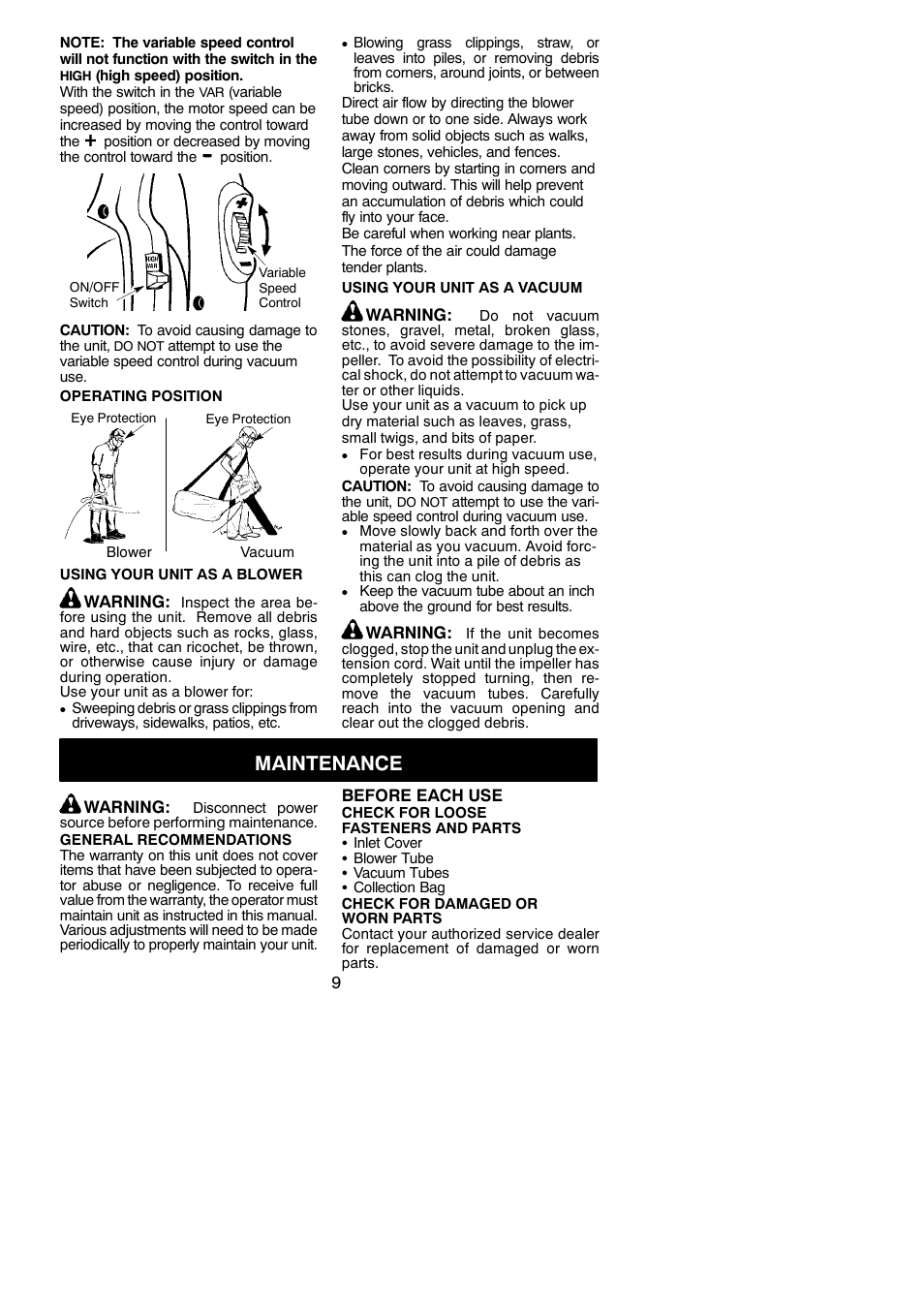 Maintenance | Weed Eater 545117528 User Manual | Page 9 / 11