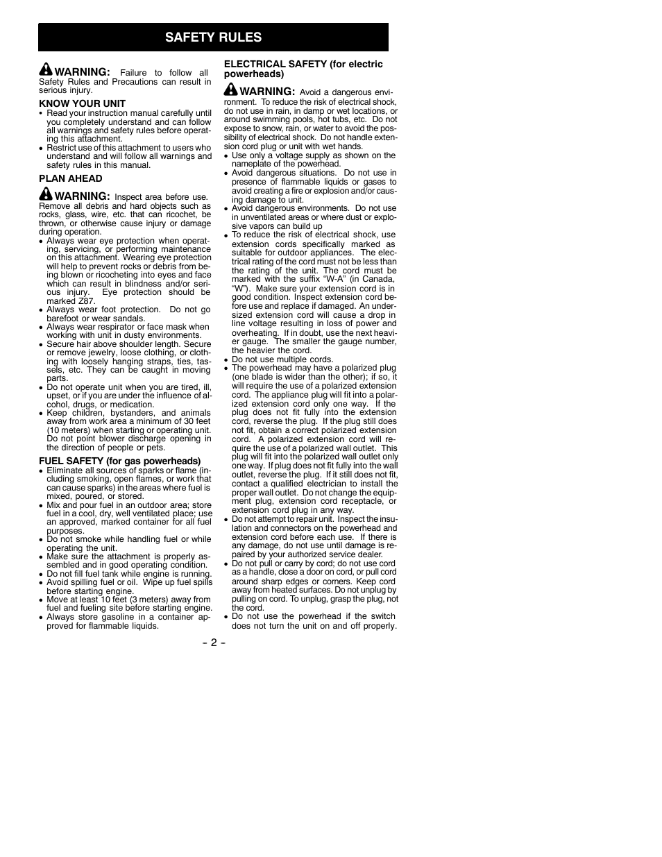 Safety rules | Weed Eater 530086789 User Manual | Page 2 / 6