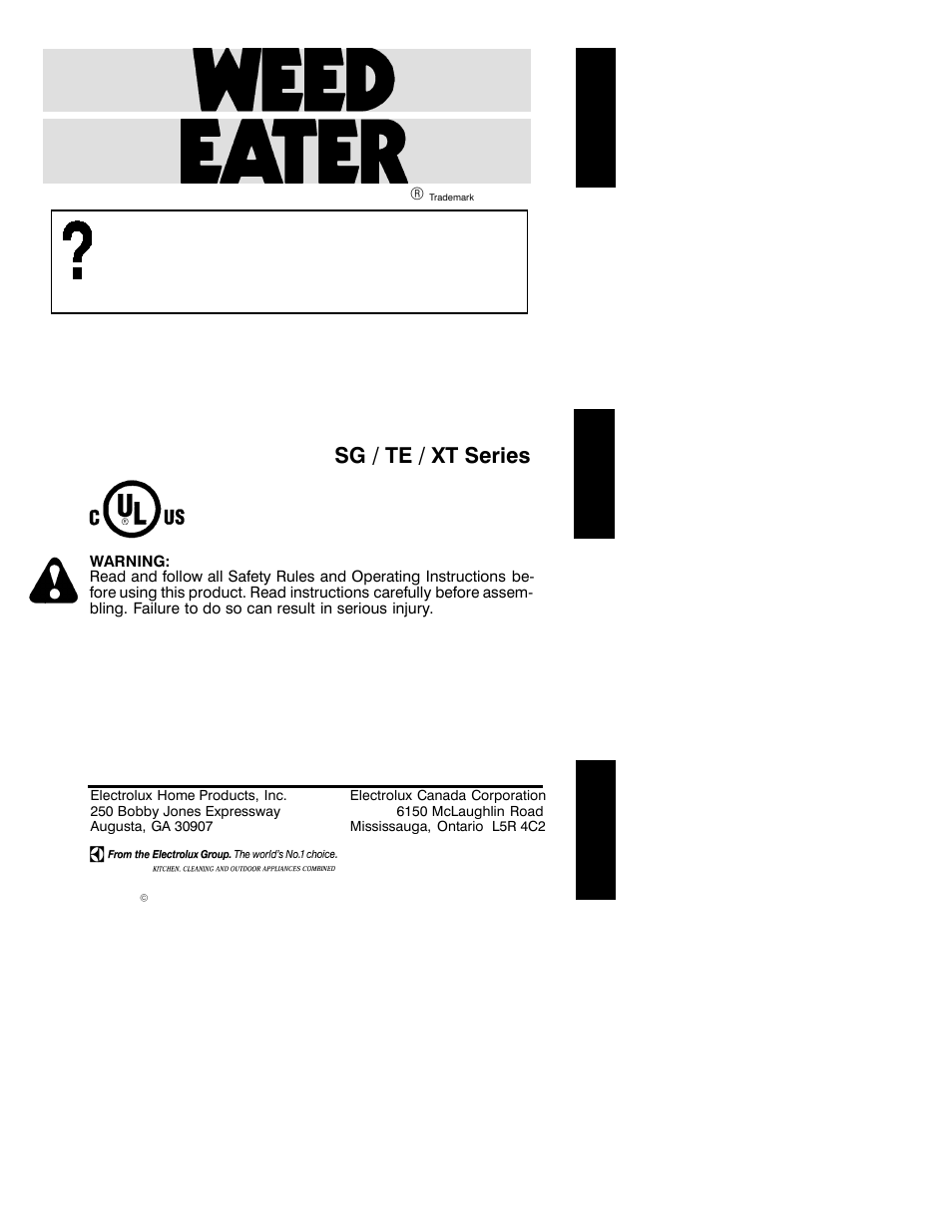 Weed Eater TE12 User Manual | 8 pages