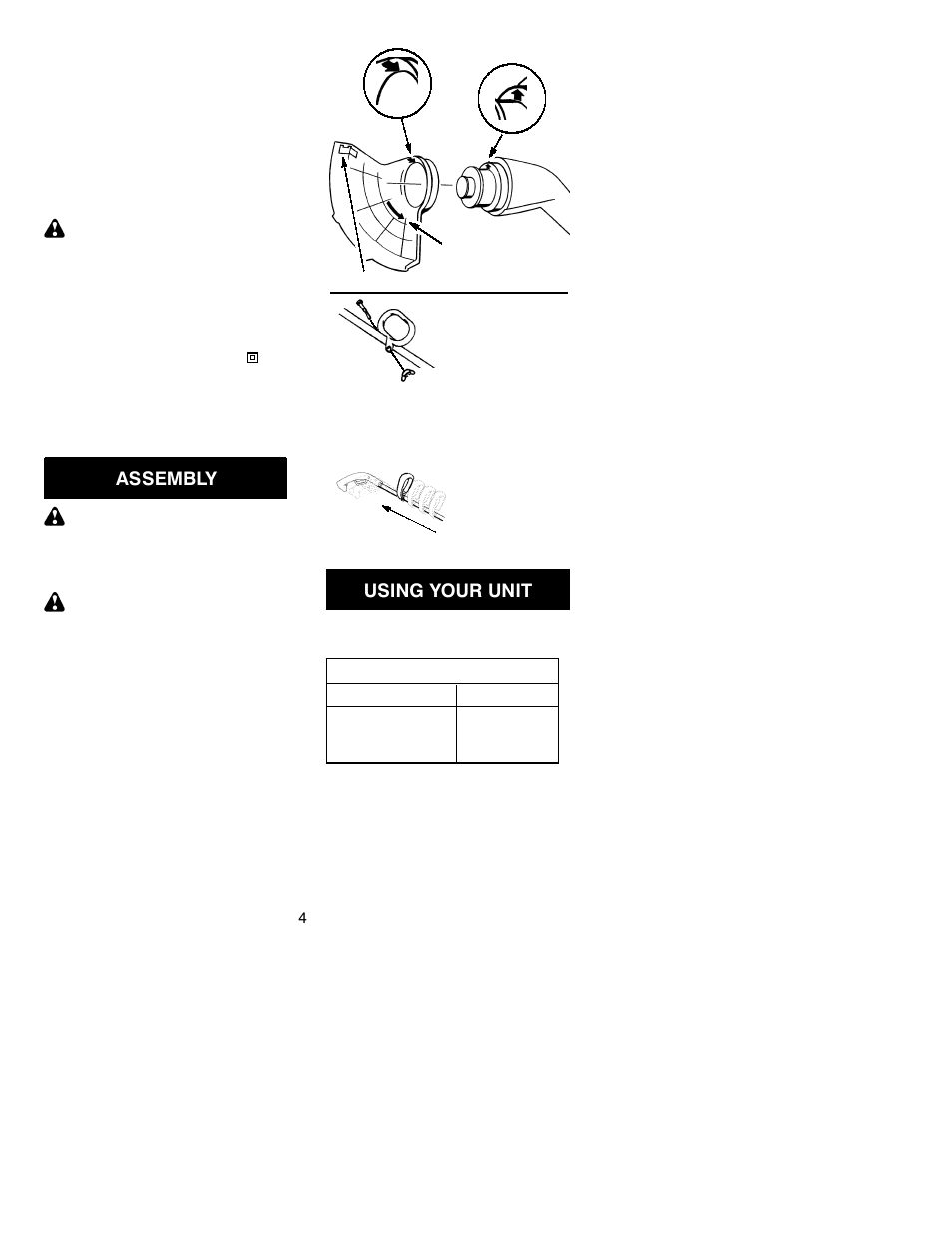 Assembly, Using your unit | Weed Eater TE12 User Manual | Page 4 / 8