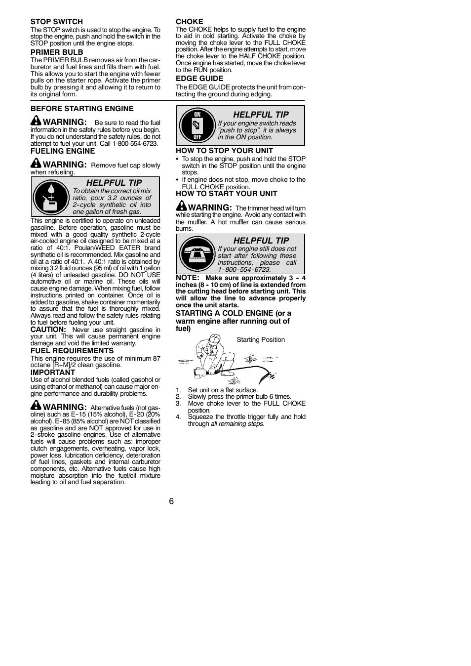 Warning, Helpful tip | Weed Eater 952711797 User Manual | Page 6 / 14