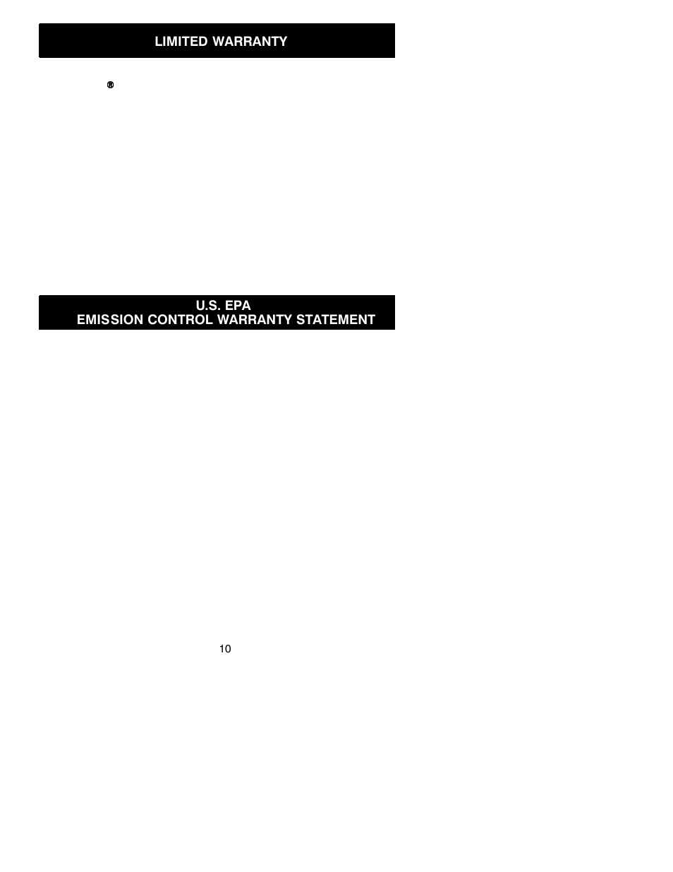 Limited warranty, U.s. epa emission control warranty statement | Weed Eater 530163445 User Manual | Page 10 / 11