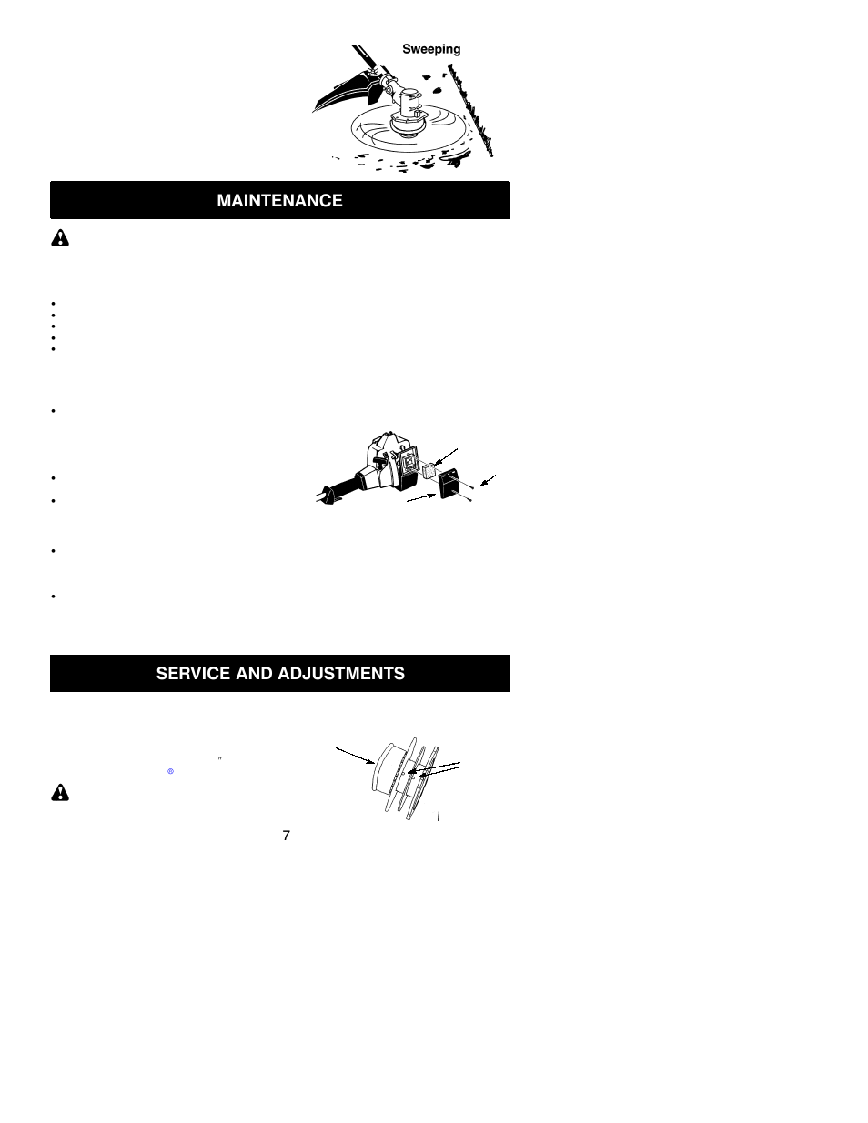 Maintenance, Service and adjustments | Weed Eater 530163445 User Manual | Page 7 / 11