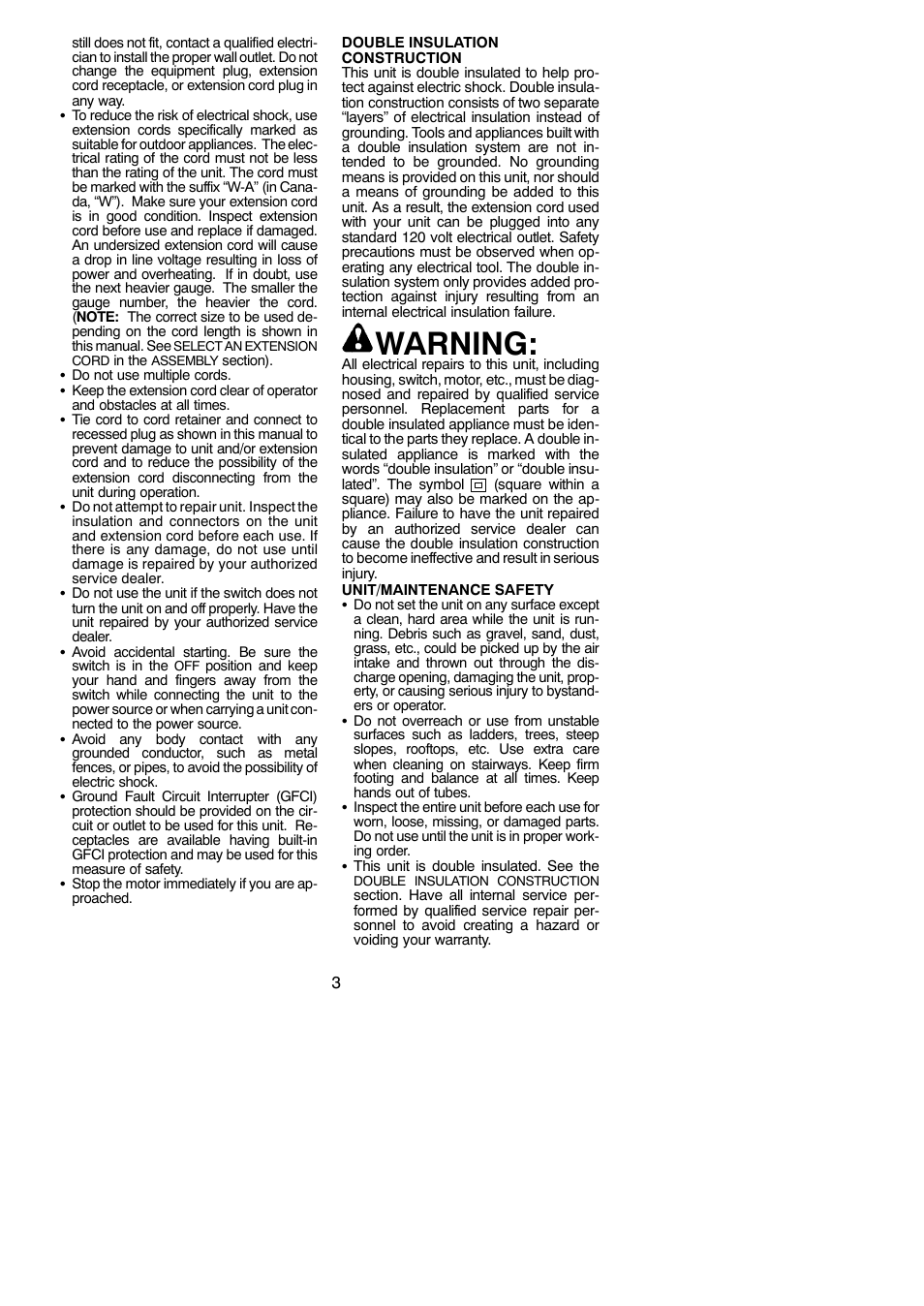 Warning | Weed Eater 545117535 User Manual | Page 3 / 10