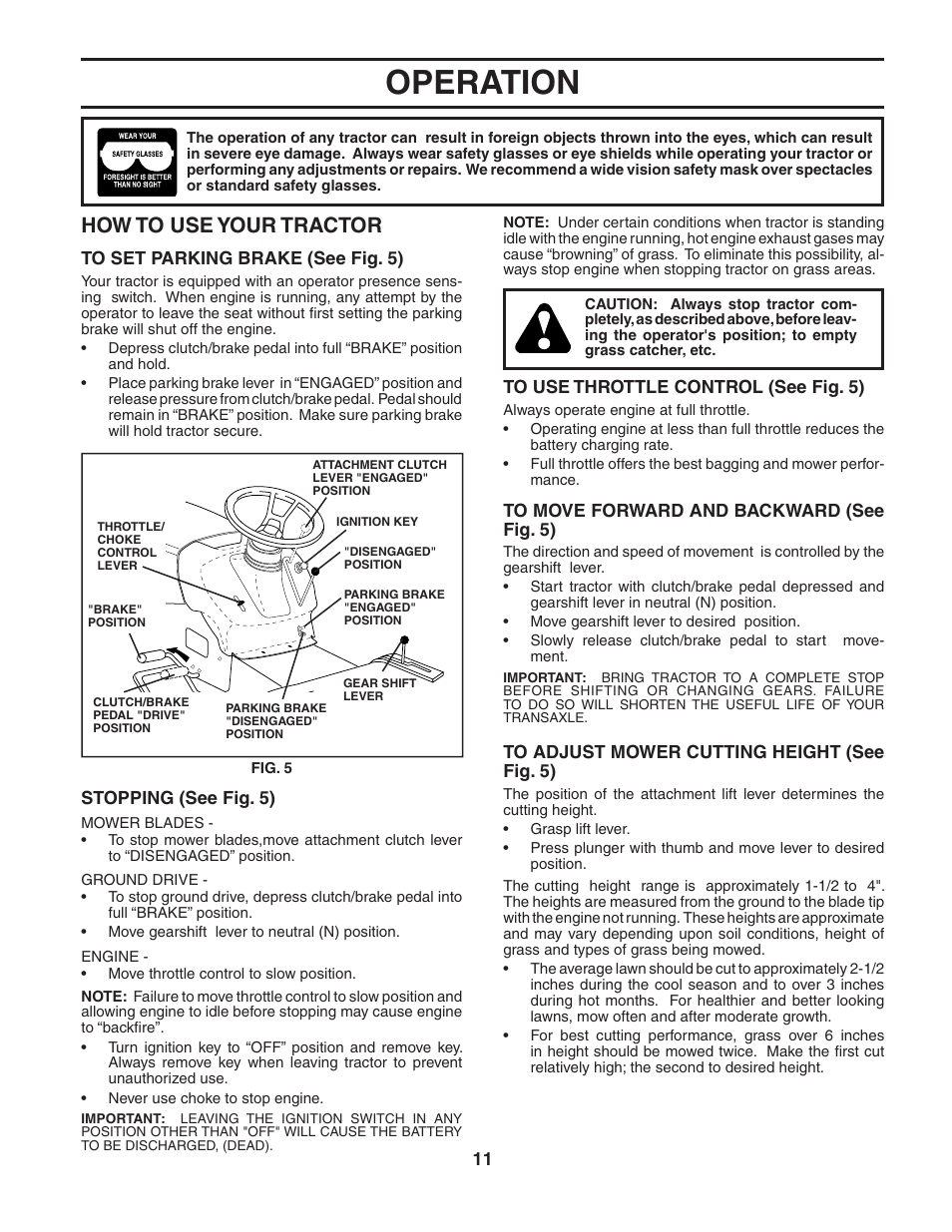 Operation, How to use your tractor | Weed Eater 188313 User Manual | Page 11 / 48