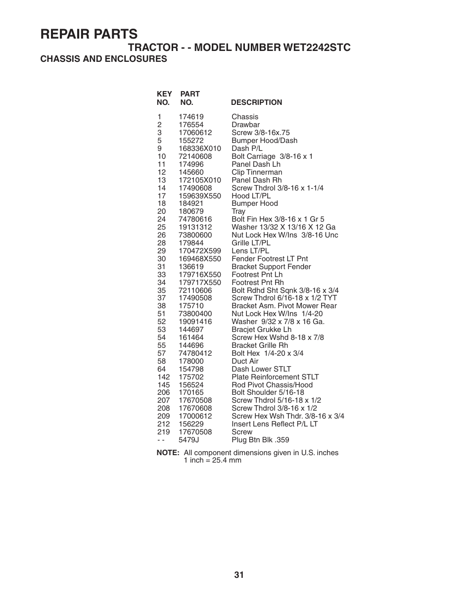Repair parts | Weed Eater 188313 User Manual | Page 31 / 48