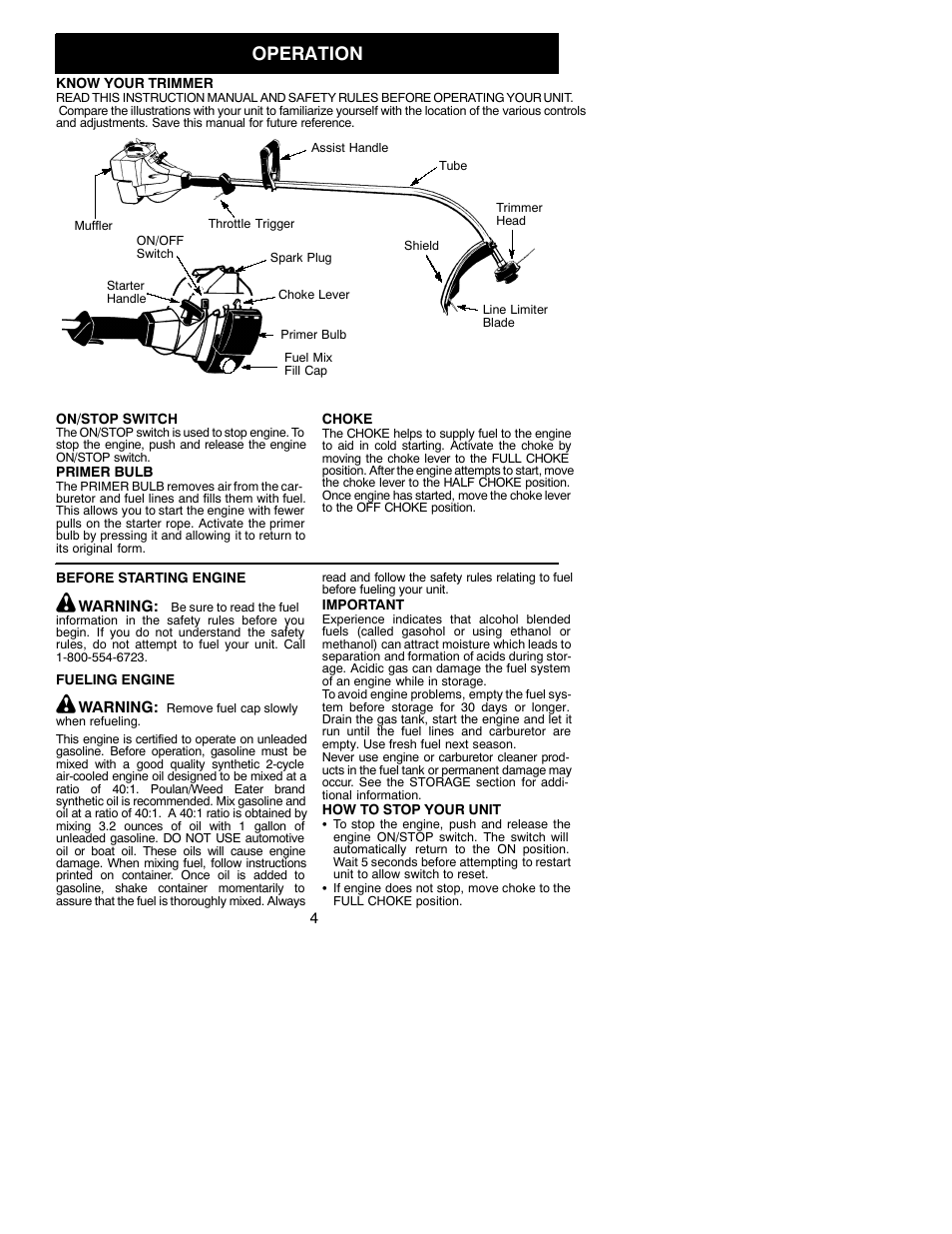 Operation | Weed Eater 530086929 User Manual | Page 4 / 11