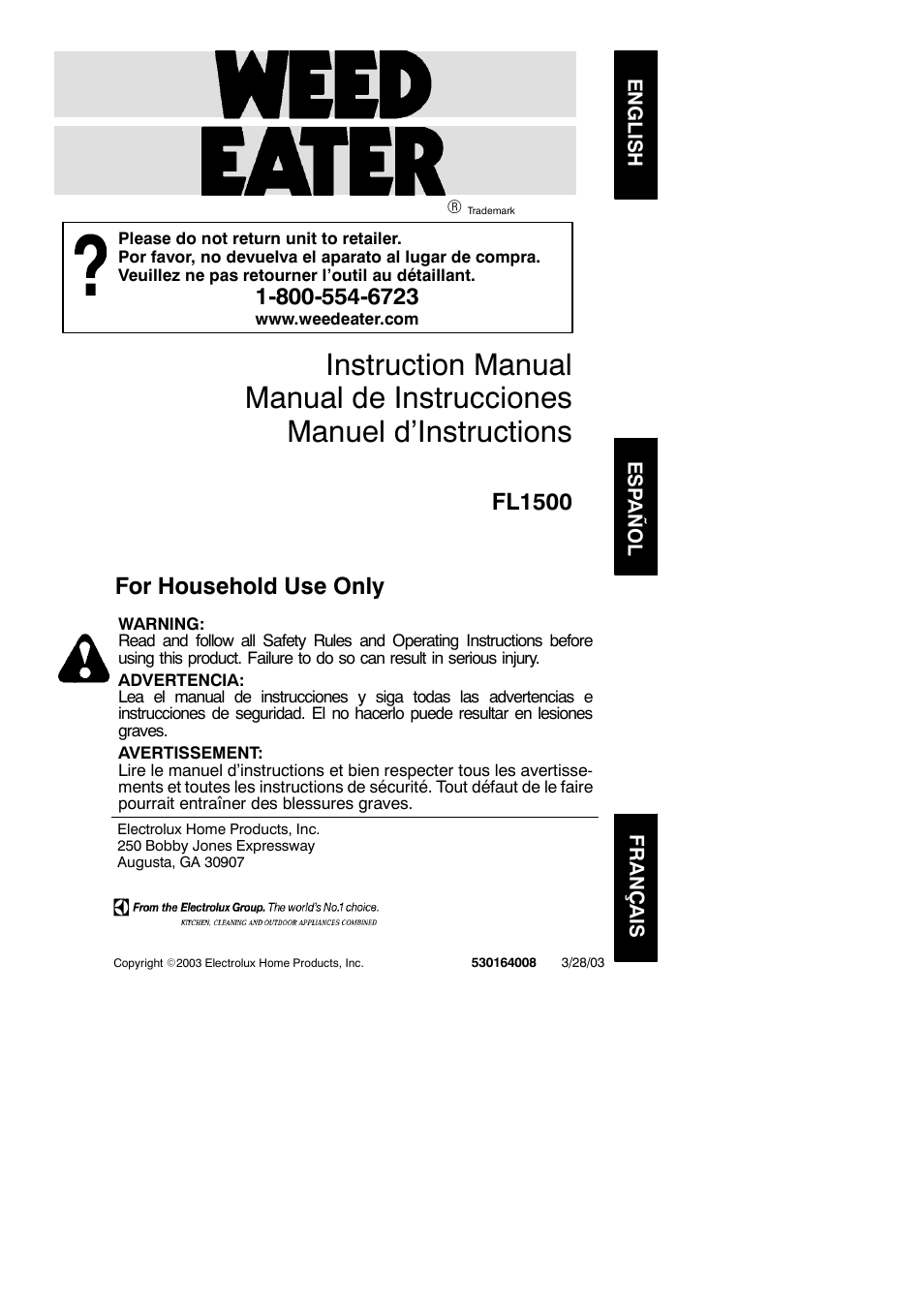 Weed Eater 530164008 User Manual | 9 pages