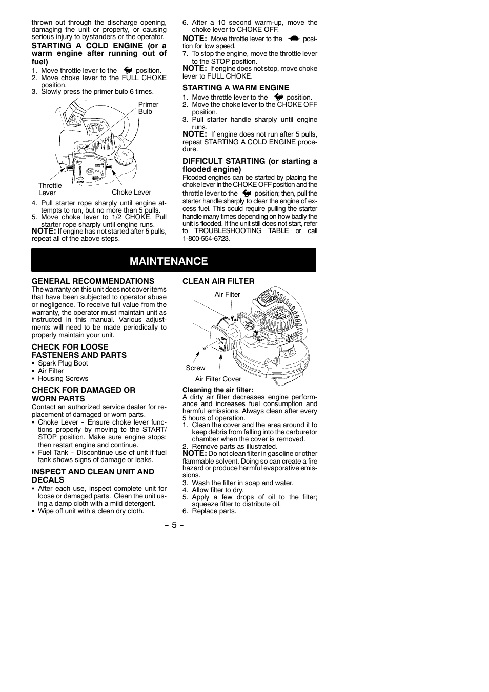 Maintenance | Weed Eater 530164008 User Manual | Page 5 / 9