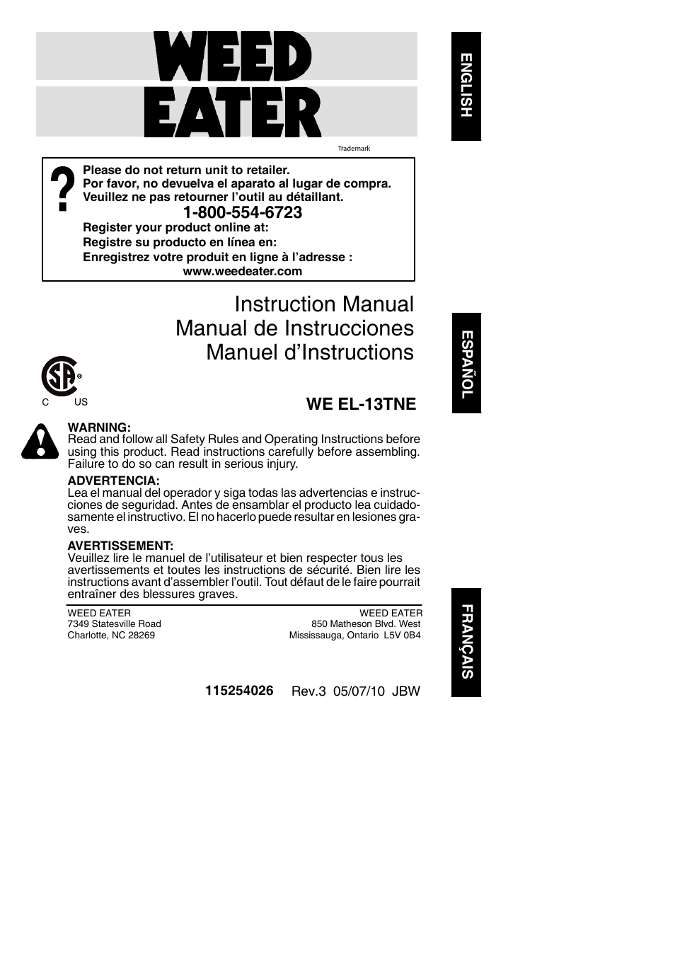 Weed Eater 245157 User Manual | 10 pages