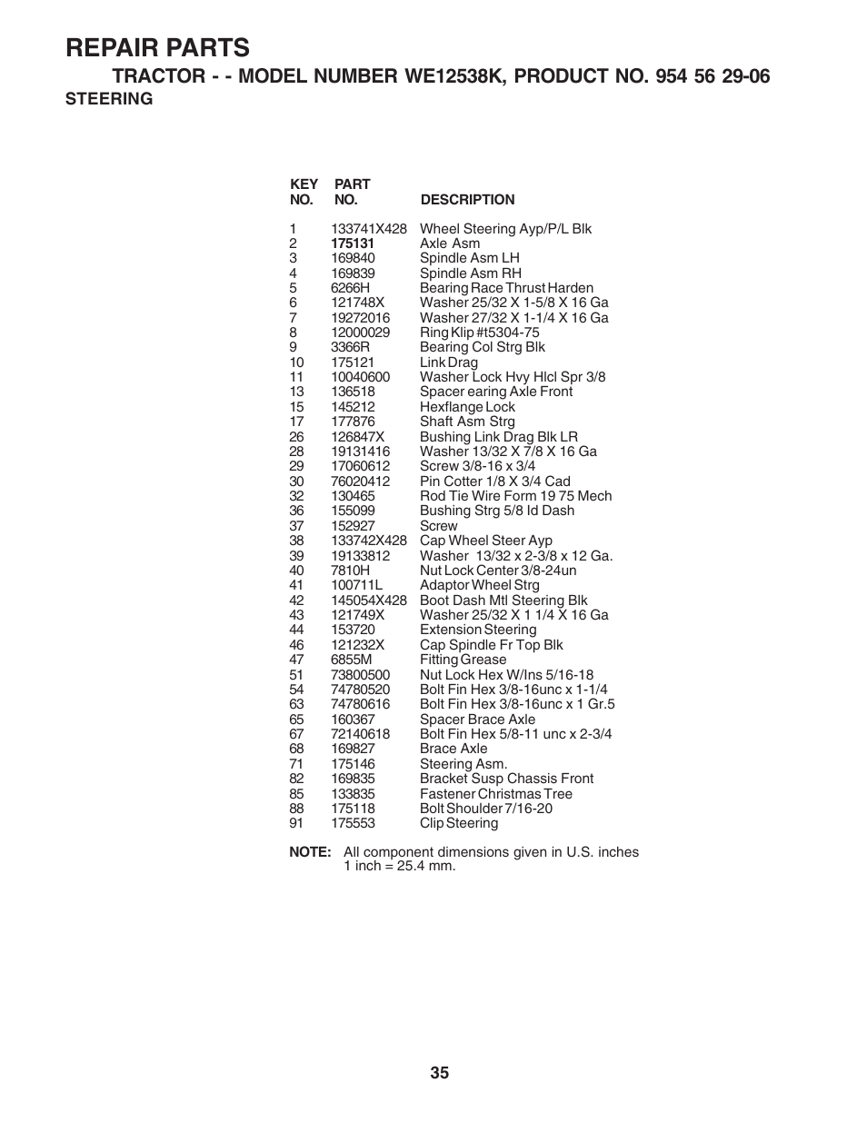 Repair parts | Weed Eater WE12538K User Manual | Page 35 / 48