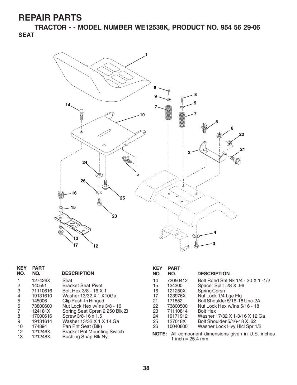 Repair parts | Weed Eater WE12538K User Manual | Page 38 / 48