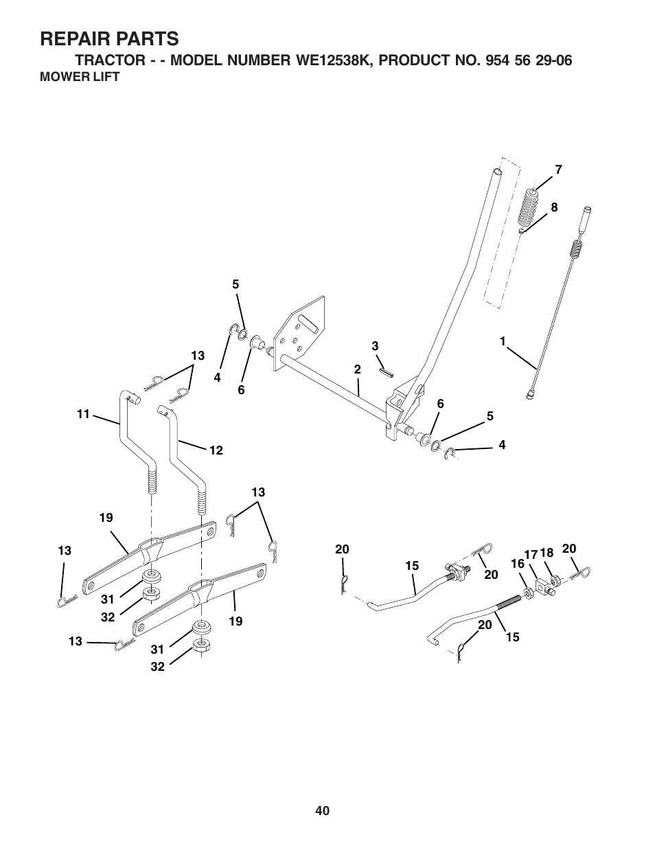 Repair parts | Weed Eater WE12538K User Manual | Page 40 / 48