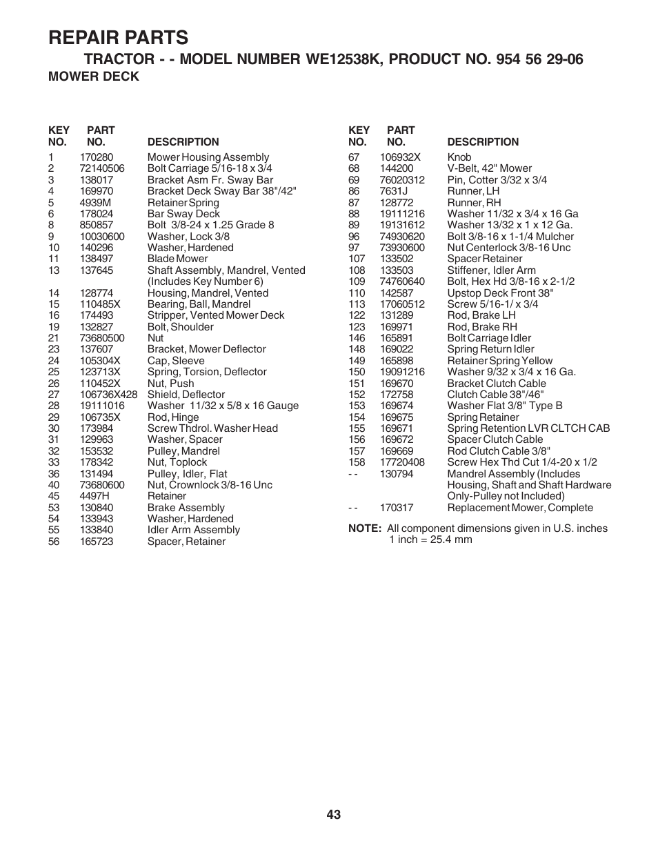 Repair parts | Weed Eater WE12538K User Manual | Page 43 / 48