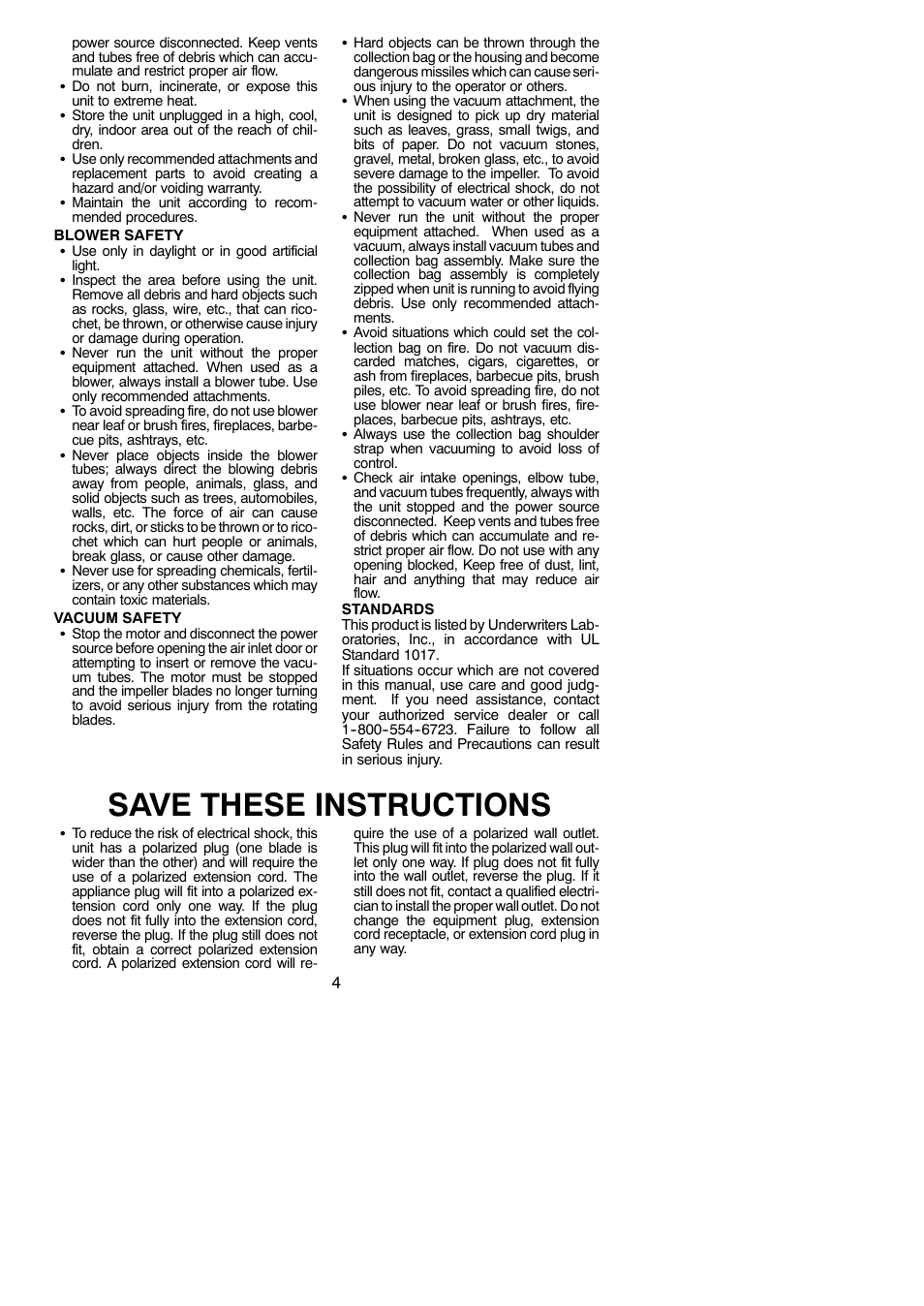 Save these instructions | Weed Eater 952711837 User Manual | Page 4 / 10