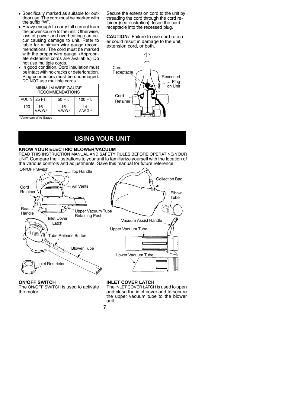 Using your unit | Weed Eater 952711837 User Manual | Page 7 / 10