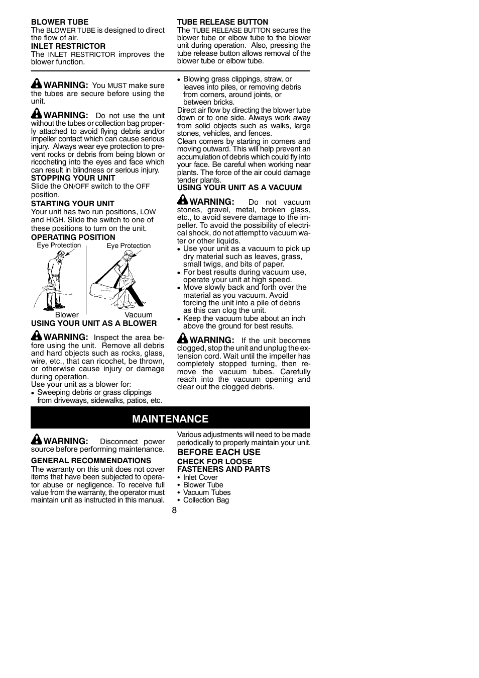 Maintenance | Weed Eater 952711837 User Manual | Page 8 / 10