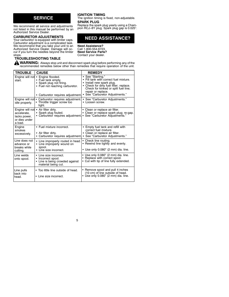 Service, Need assistance | Weed Eater XT600 User Manual | Page 5 / 7