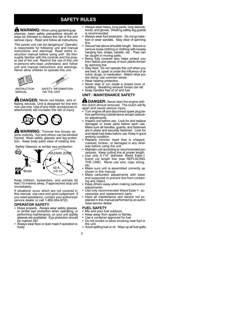 Safety rules | Weed Eater 530088156 User Manual | Page 2 / 10