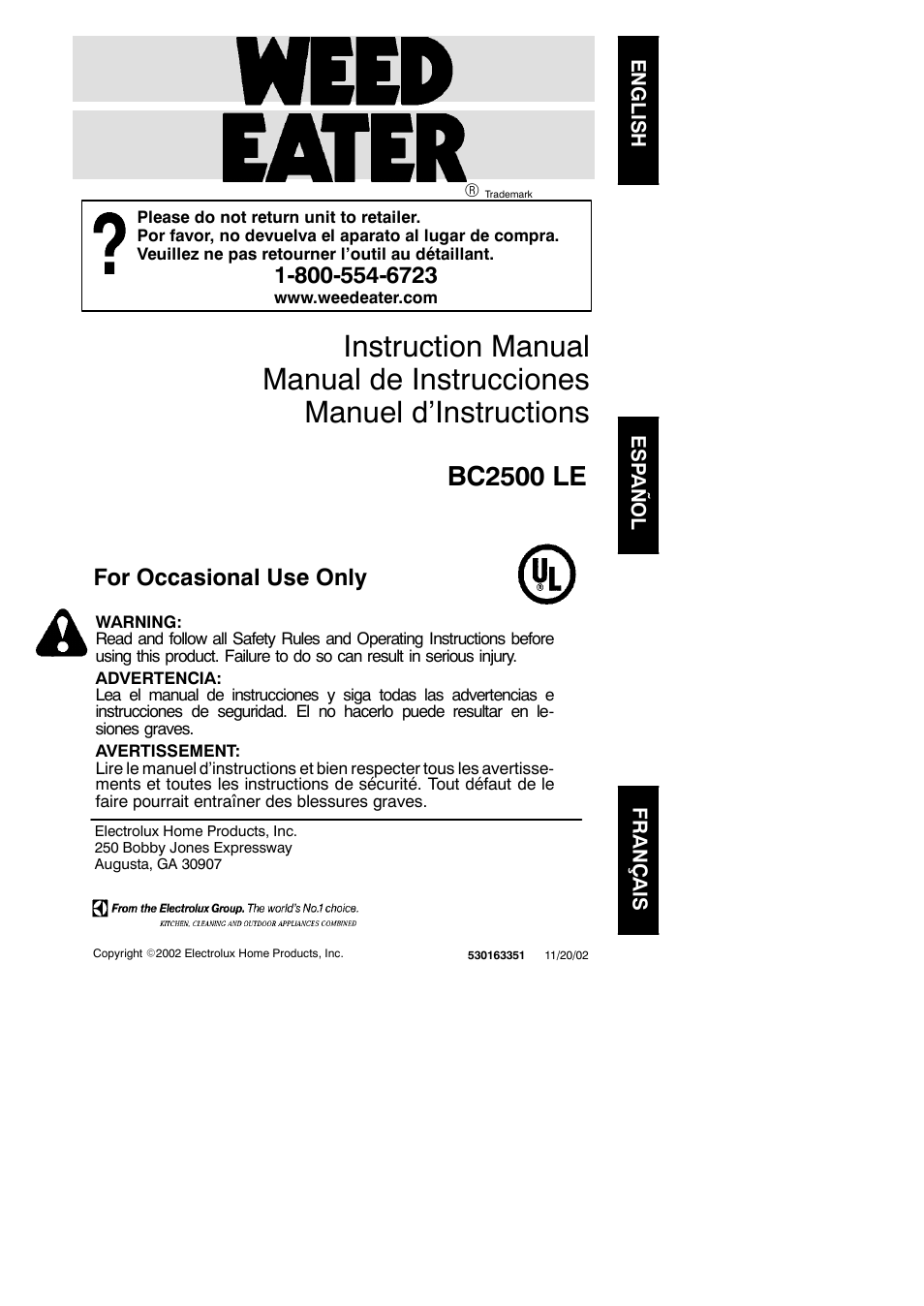 Weed Eater 530163351 User Manual | 15 pages