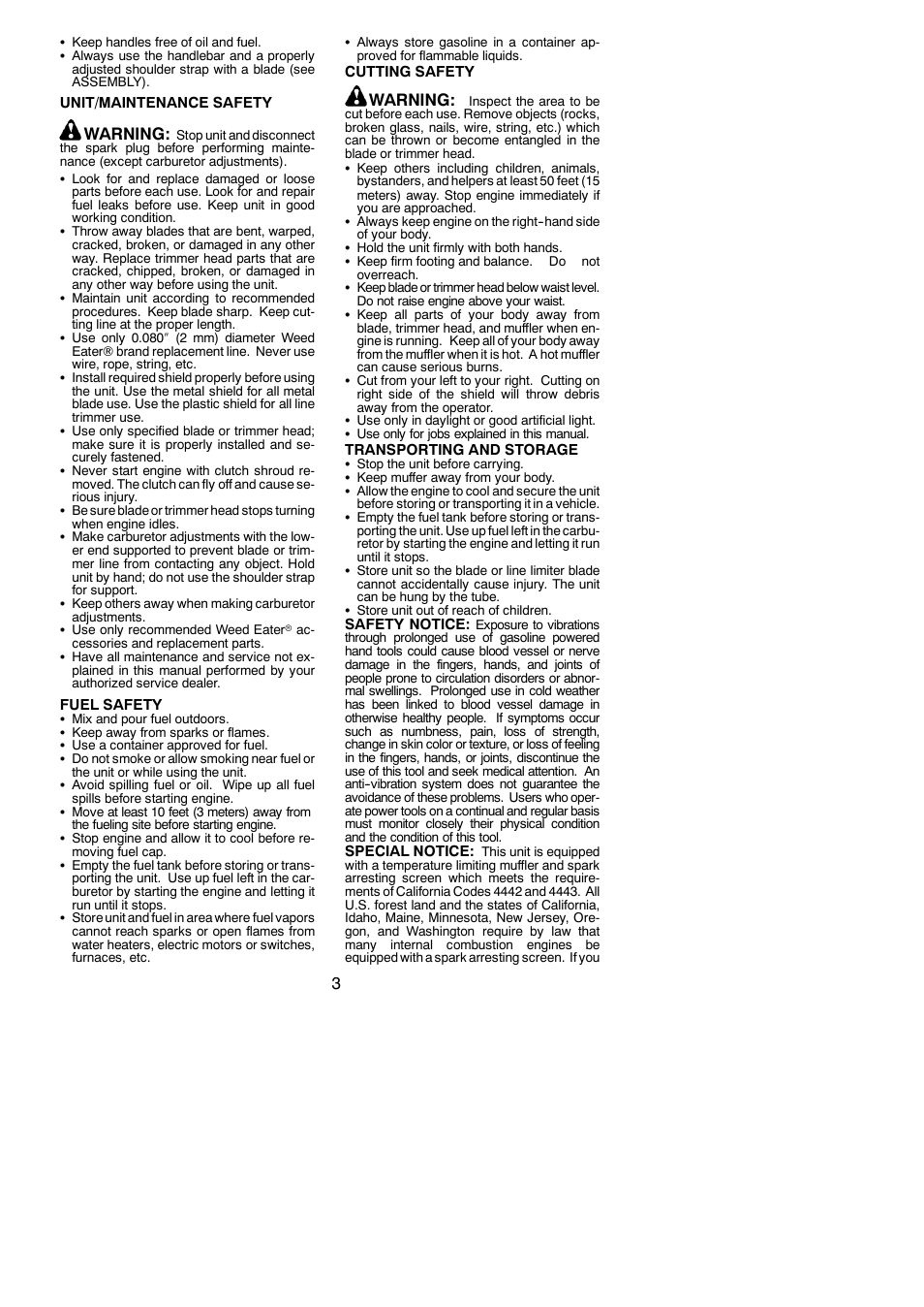 Warning | Weed Eater 530163351 User Manual | Page 3 / 15