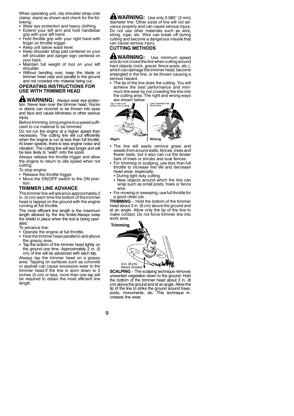 Warning | Weed Eater 530163351 User Manual | Page 9 / 15