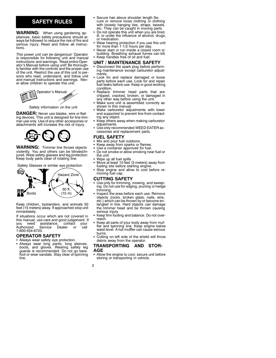 Safety rules | Weed Eater 530087728 User Manual | Page 2 / 6