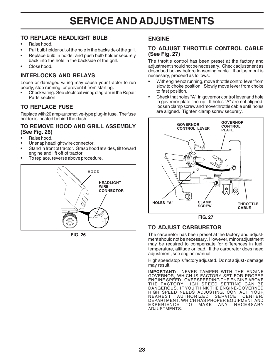 Service and adjustments | Weed Eater 183670 User Manual | Page 23 / 48